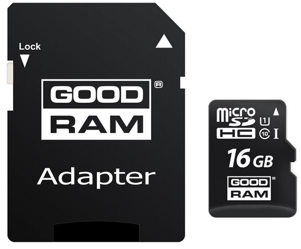 Карта пам'яті GoodRam microSDHC 16GB Class 10 UHS I (M1AA-0160R12) + SD адаптер (6440798) 