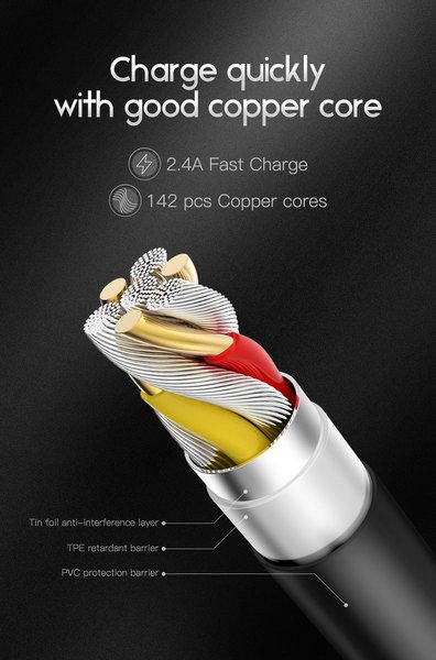 Кабель T-PHOX Nets T-C801 Type-C - 0.3m Black (6500940) 