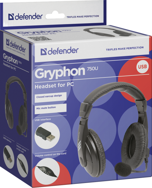 Гарнітура Defender Gryphon 750U USB Black (63752) (6396192) 