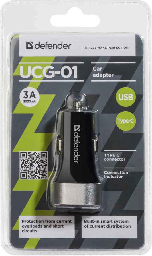 Автомобільний зарядний пристрій Defender UCG-01 авто, 1 порт USB + TypeC, 5V / 5.4A (83569) (6383812) 