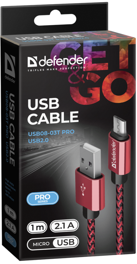 Кабель Defender USB08-03T USB(AM)-MicroBM 1.0m, Red (87801) (6488847) 