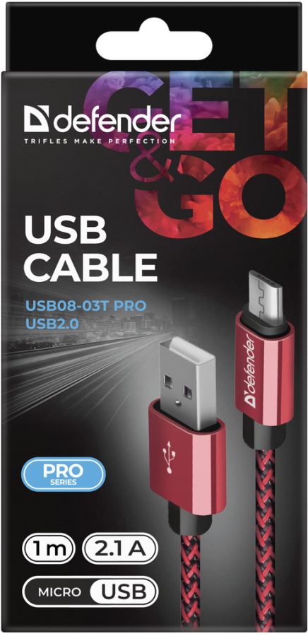 Кабель Defender USB08-03T USB(AM)-MicroBM 1.0m, Red (87801) (6488847) 