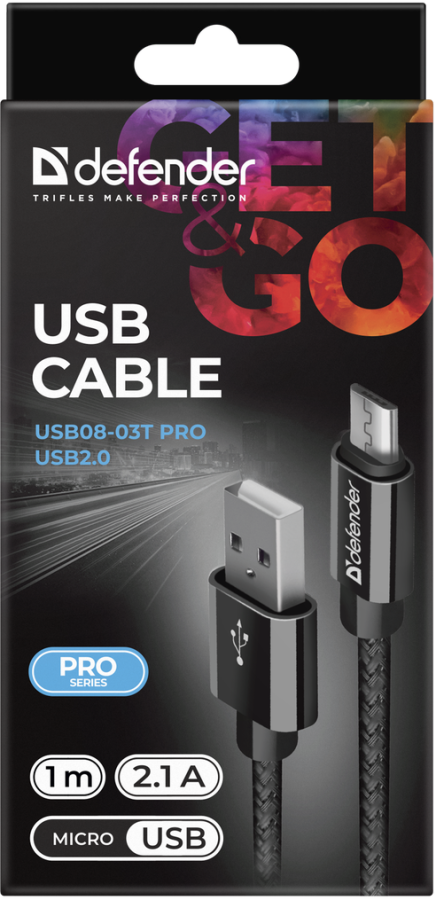 Кабель Defender USB08-03T PRO USB2.0, AM-MicroBM Black, 1m (87802) (6499806) 