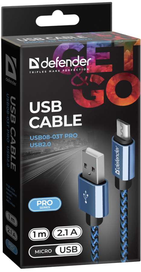 Кабель Defender USB08-03T USB(AM)-MicroBM 1.0m, Blue (87805) (6488848) 