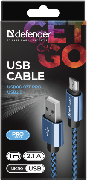 Кабель Defender USB08-03T USB(AM)-MicroBM 1.0m, Blue (87805) (6488848) 