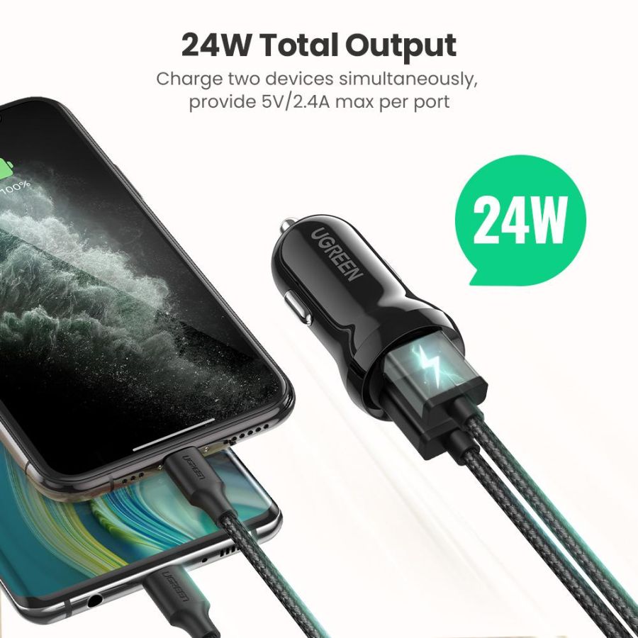 Автомобільний зарядний пристрій Ugreen ED018 24W 2xUSB Car Charger (Black) (6689291) 