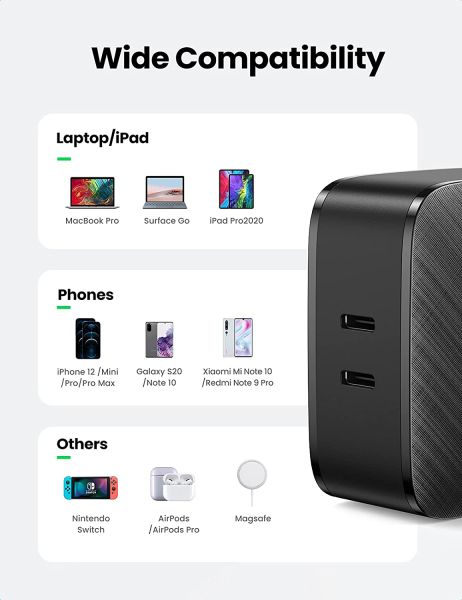Мережевий зарядний пристрій Ugreen CD216 66W 2xType-C PD Charger (Black) (6689270) 