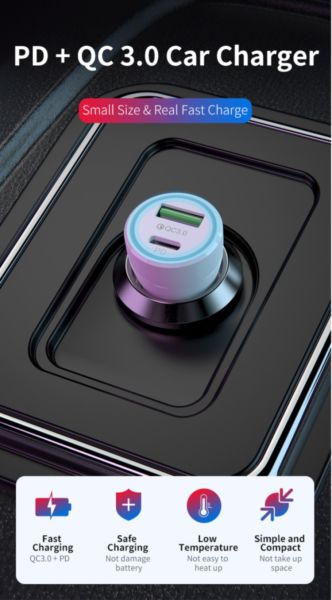 Автомобільний зарядний пристрій T-PHOX Rapid T-C08 Car Charger PD20W + QC3.0 18W (Black) (6786341) 