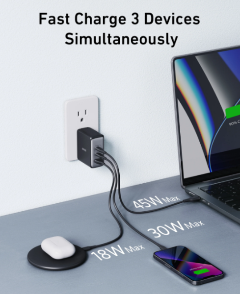 Мережевий зарядний пристрій ANKER PowerPort 736 Nano II - 100W 2xUSB-C PD & 1xPIQ GaN  (6837239) 