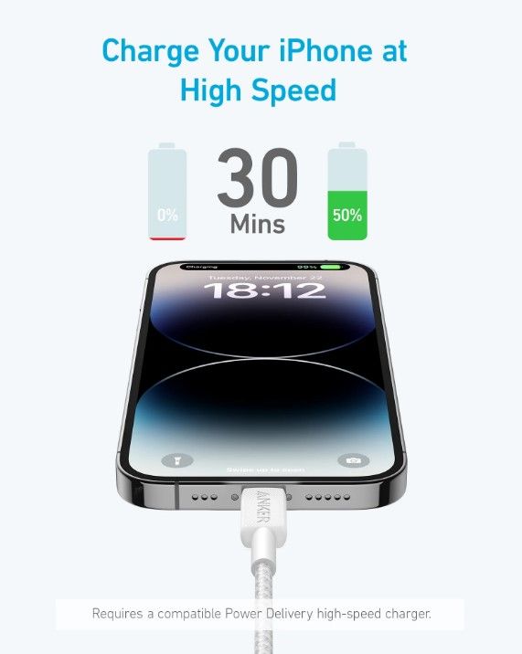 Кабель Anker 322 USB-C to Lightning - 1.8m Nylon White (6908154) 