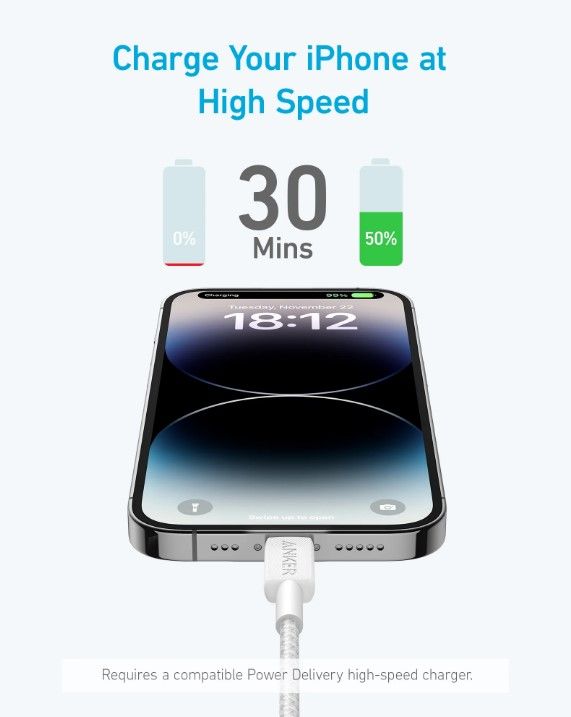Кабель Anker 322 USB-C to Lightning - 0.9m Nylon White (6908996) 