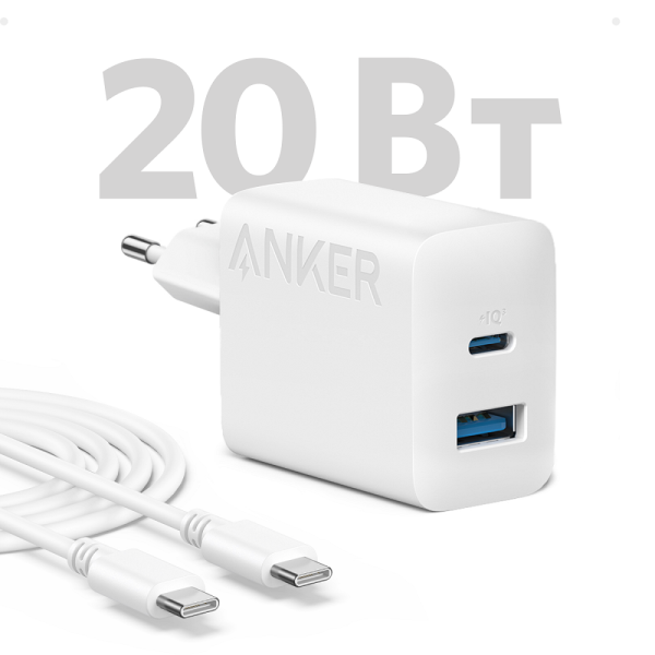Мережевий зарядний пристрій Anker PowerPort - 20W USB-C&USB-A + USB-C cable White (6924822) 