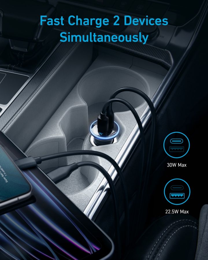 Автомобільний зарядний пристрій Anker PowerDrive 323 - 30W PD + 22.5W USB-A Black (6940427) 