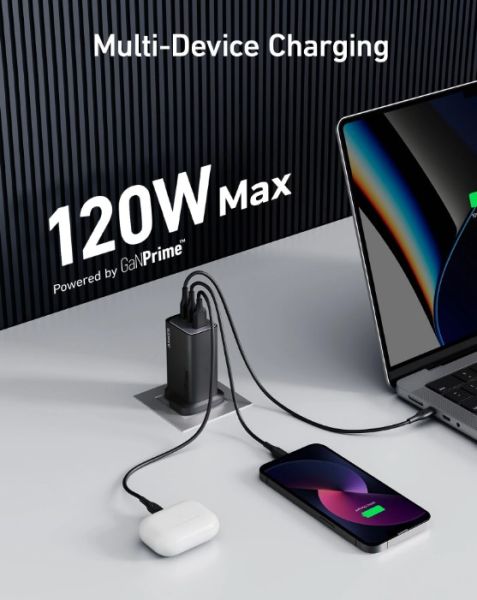 Мережевий зарядний пристрій Anker PowerPort 737 GaNPrime - 120W 2xPD & 1xPIQ PPS/DPDS Black - UK plug (6962340) 