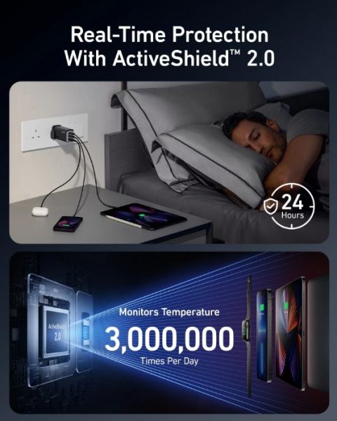 Мережевий зарядний пристрій Anker PowerPort 737 GaNPrime - 120W 2xPD & 1xPIQ PPS/DPDS Black - UK plug (6962340) 