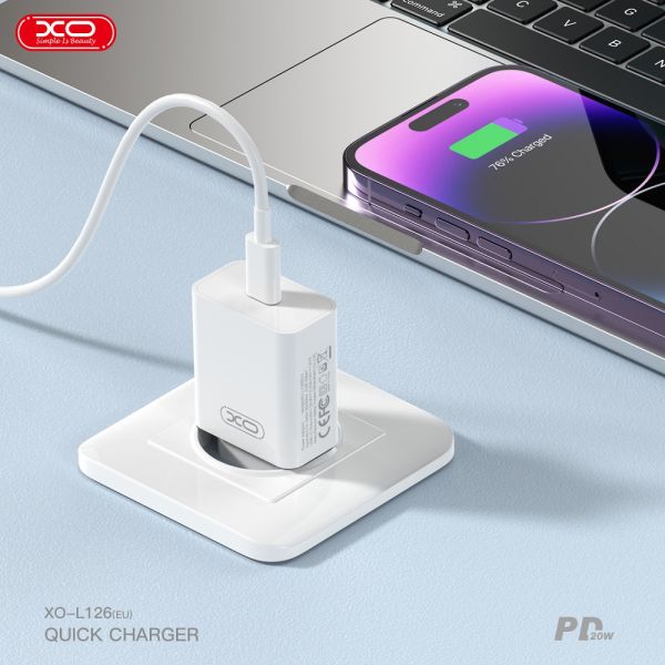 Мережевий зардний пристрій XO L126 - 20W PD Single port USB-C White (6974570) 