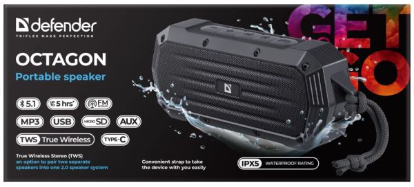 Портативна акустика Defender Octagon Black (65039) (6974734) 