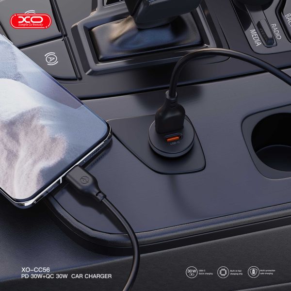 Автомобільний зарядний пристрій XO CC56 30W Mini Car Charger Type-C PD + USB-A Black (6974564) 