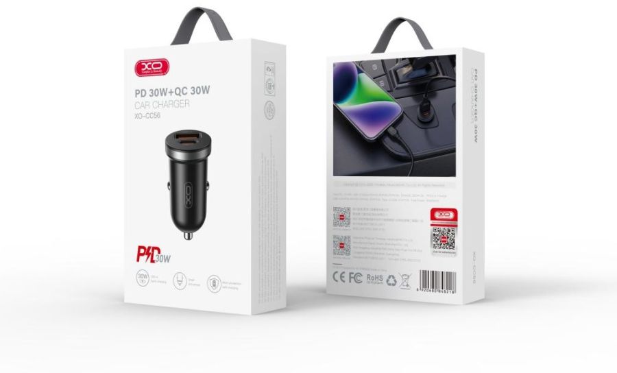 Автомобільний зарядний пристрій XO CC56 30W Mini Car Charger Type-C PD + USB-A Black (6974564) 