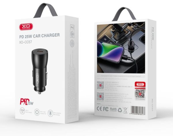 Автомобільний зарядний пристрій XO CC57 25W Metal Car Charger Type-C PD Black (6974563) 