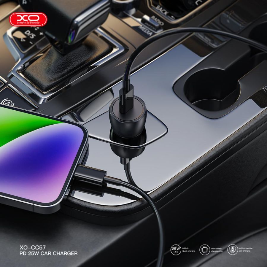 Автомобільний зарядний пристрій XO CC57 25W Metal Car Charger Type-C PD Black (6974563) 