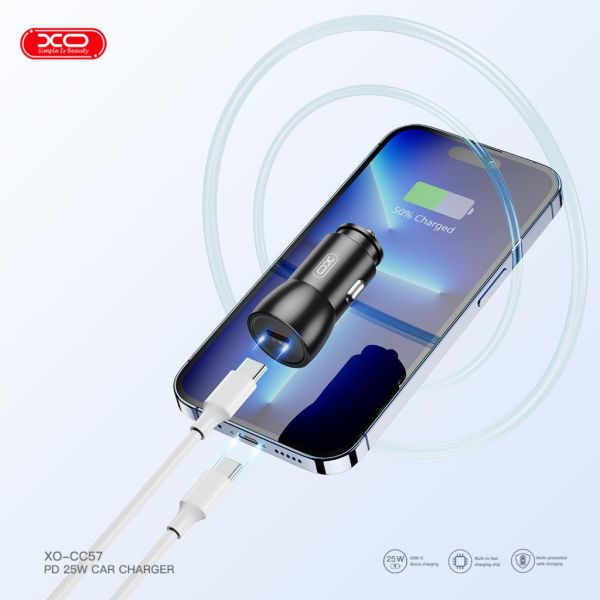 Автомобільний зарядний пристрій XO CC57 25W Metal Car Charger Type-C PD Black (6974563) 