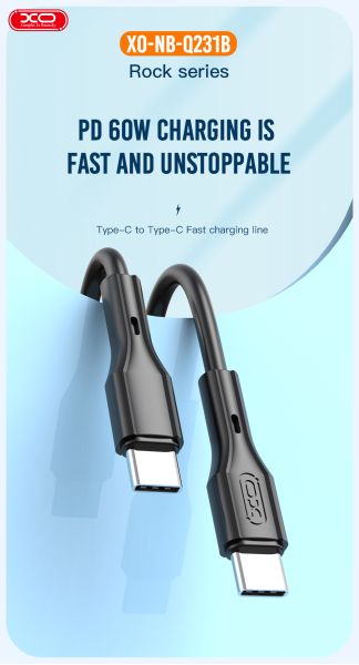 Кабель XO NBQ231B Rock Series Type-C to TYPE-C - 60W - 1m (Black)  (6974581) 