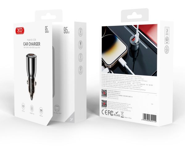 Автомобільний зарядний пристрій XO CC58 95W Car Charger Type-C PD 65W + USB-A 30W (Gray)  (6974562) 