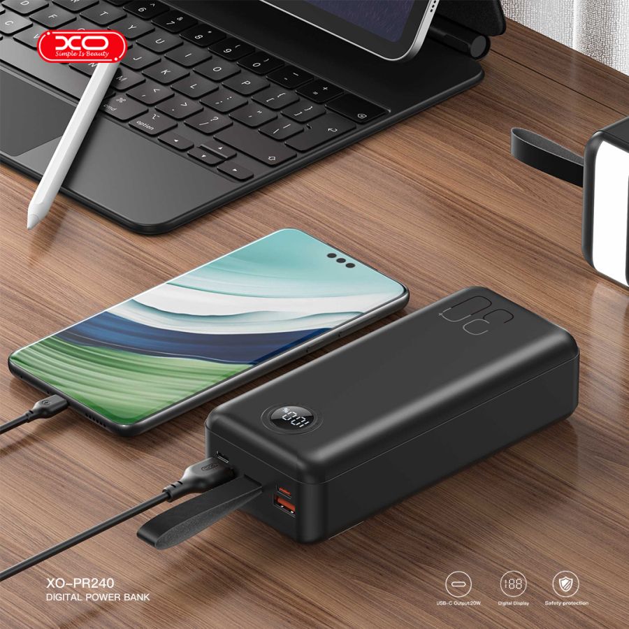 Портативний зарядний пристрій XO PR240 - 30000 mAh PD20W + QC22.5W with light (Black)  (6974644) 