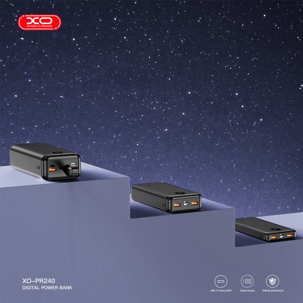 Портативний зарядний пристрій XO PR240 - 30000 mAh PD20W + QC22.5W with light (Black)  (6974644) 