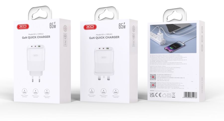 Мережевий зардний пристрій XO L139 - 65W PD Dual USB-C & 18W QC USB-A White (6974565) 