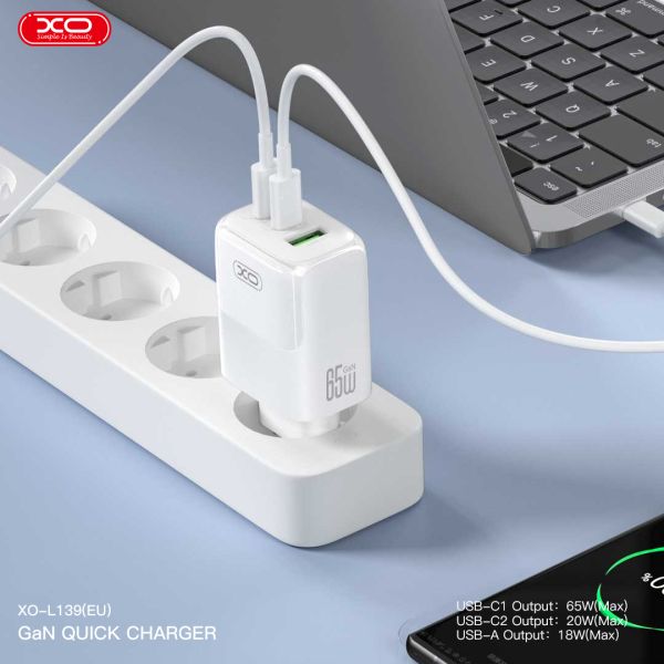 Мережевий зардний пристрій XO L139 - 65W PD Dual USB-C & 18W QC USB-A White (6974565) 