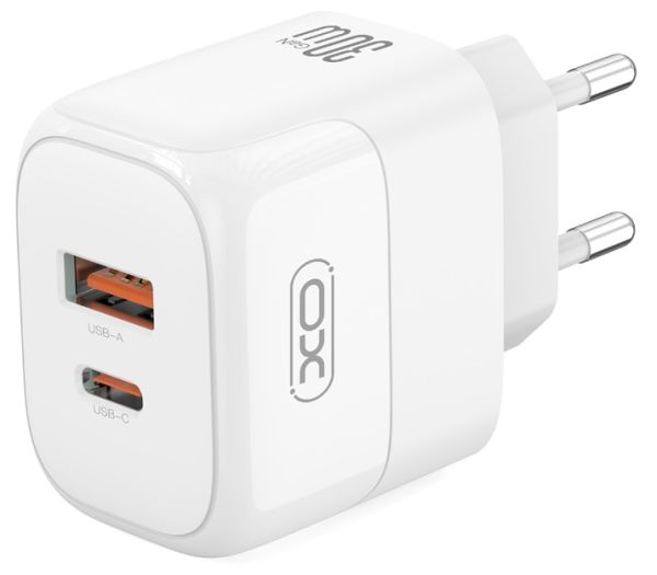 Мережевий зарядний пристрій XO L138 - 30W PD USB-C & 18W QC USB-A White (6974566) 