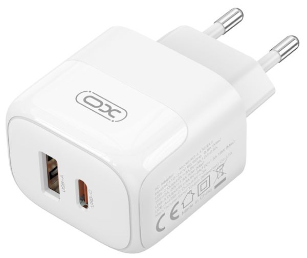 Мережевий зарядний пристрій XO L138 - 30W PD USB-C & 18W QC USB-A White (6974566) 