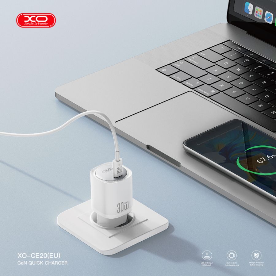 Мережевий зардний пристрій XO CE20 - 33W Single port USB-C PD30W/PPS33W White (6974571) 