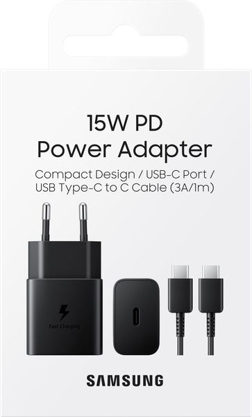 Мережевий зарядний пристрій Samsung 15W Power Adapter Type-C+Cable - Black (EP-T1510XBEGEU) (6972208) 