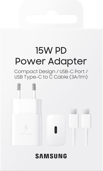 Мережевий зарядний пристрій Samsung 15W Power Adapter Type-C+Cable - White (EP-T1510XWEGEU) (6972209) 