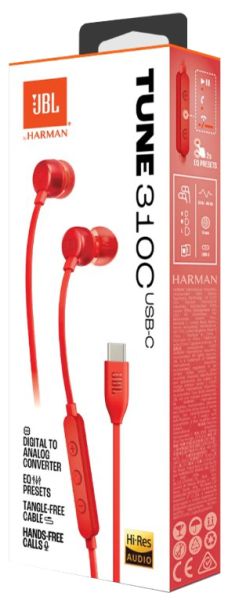 Гарнітура JBL TUNE 310C USB-C Red (JBLT310CRED) (6995503) 