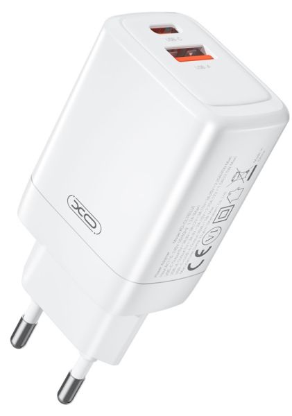 Мережевий зарядний пристрій XO CE16 - 45W PD USB-C & 22.5W QC USB-A White (6978957) 