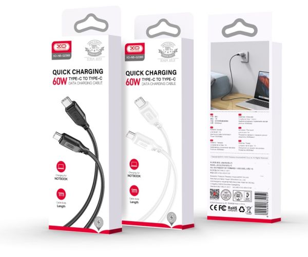 Кабель XO NBQ236B Braided Type-C to Type-C - 60W - 1m White (6976050) 