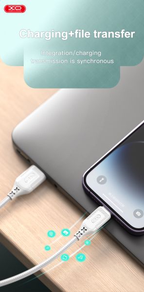 Кабель XO NB235 Zebra Series Braided USB-A to Micro - 1m White (6976054) 