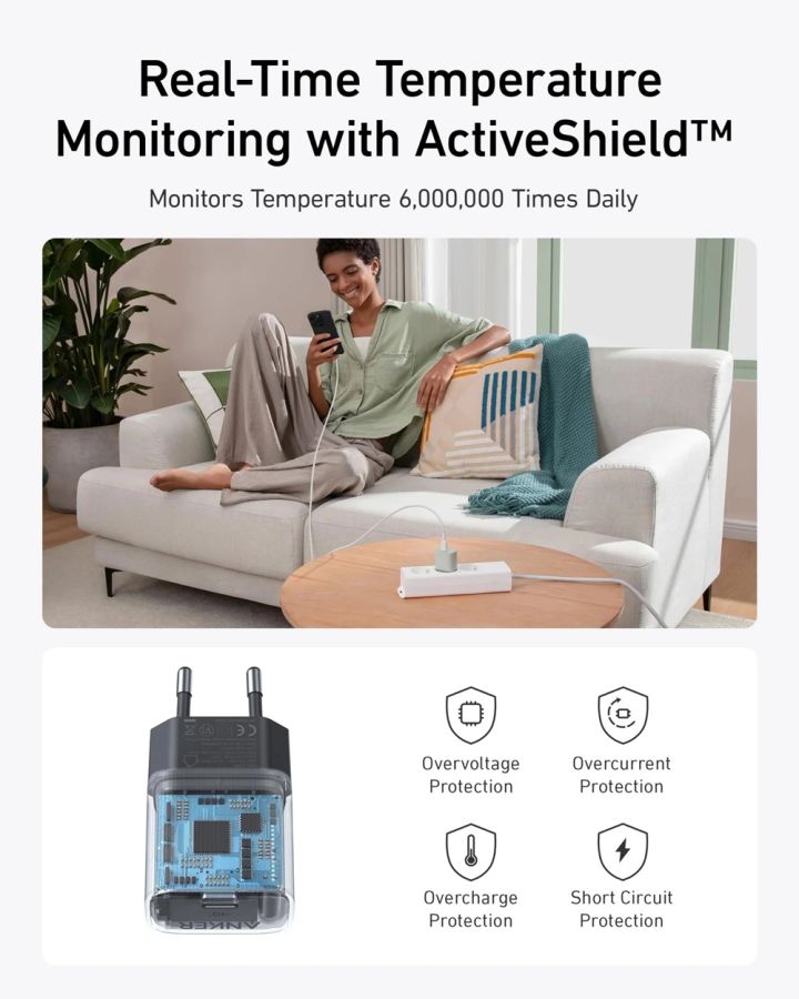 Мережевий адаптер ANKER PowerPort 511 Nano IV - 30W USB-C (Black Stone)