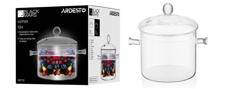 Каструля з кришкою Ardesto Black Mars, 1.5л, боросилікатне скло