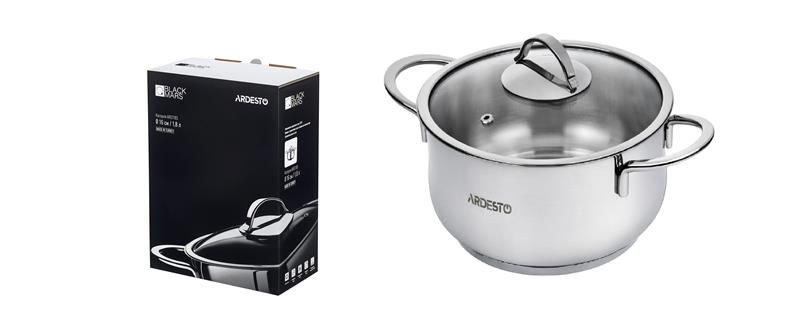 Каструля зі скляною кришкою Ardesto Black Mars, 1.8л, нержавіюча сталь