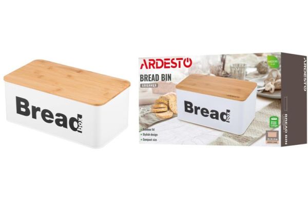 Хлібниця Ardesto Midori 33х18х13см, метал, бамбук, білий