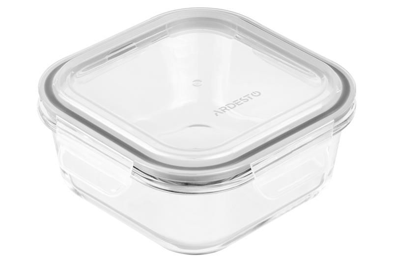 Контейнер для зберігання харчових продуктів Ardesto Gemini, 0.8л, боросилікатне скло, пластик, квадратний, прозорий