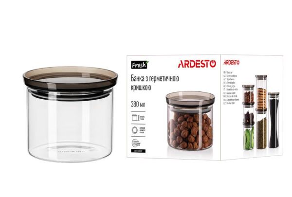 Банка для зберігання Ardesto Fresh, 380мл, скло, пластик, прозорий