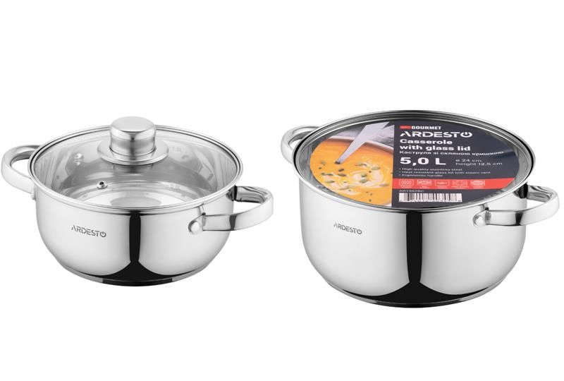 Каструля зі скляною кришкою Ardesto Gemini Gourmet Aosta, 5л, нержавіюча сталь