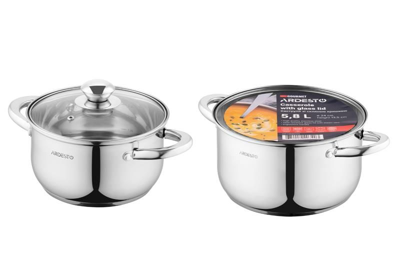 Каструля зі скляною кришкою Ardesto Gemini Gourmet Spoleto, 5.8л, нержавіюча сталь