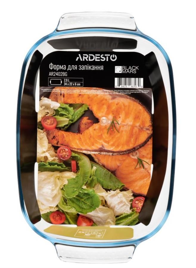 Форма для запікання Ardesto Black Mars, 34х22х6см, боросилікатне скло, прямокутна, прозорий